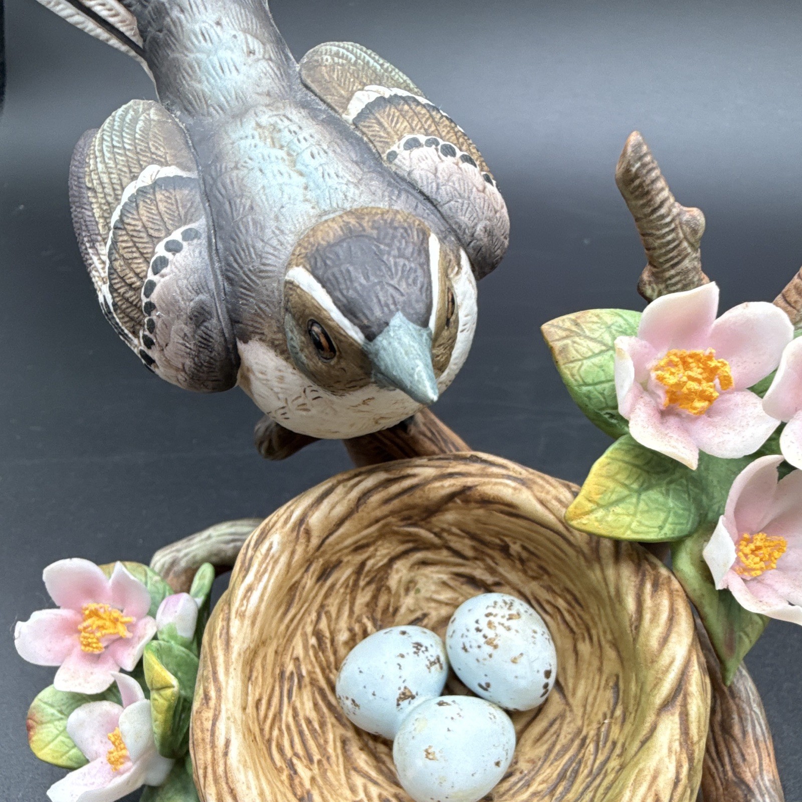 Andrea by Sadek Mockingbird figurine w/ nest & eggs, 9648, 1996