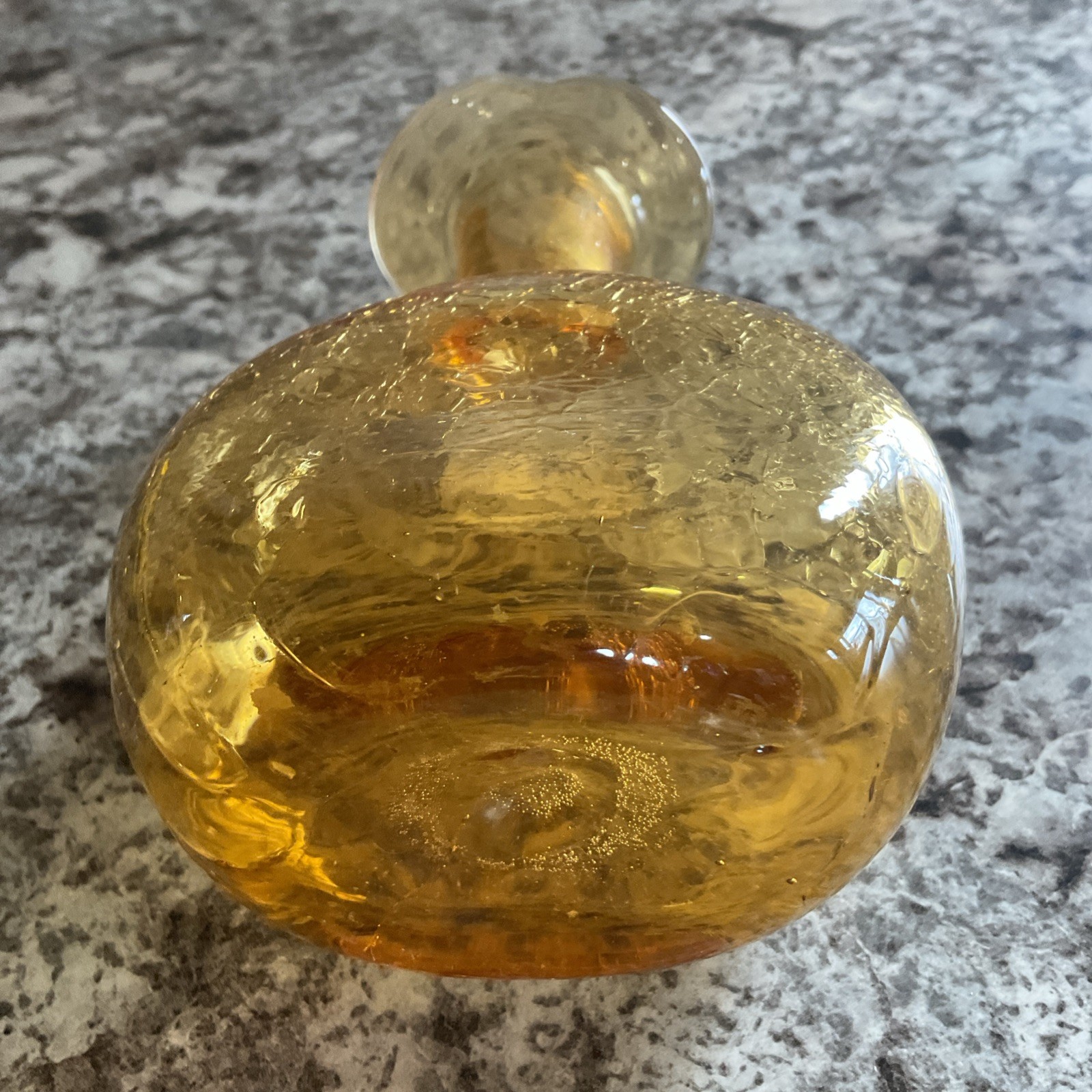 Hand Blown Amber Crackle Glass Vase Fluted Opening