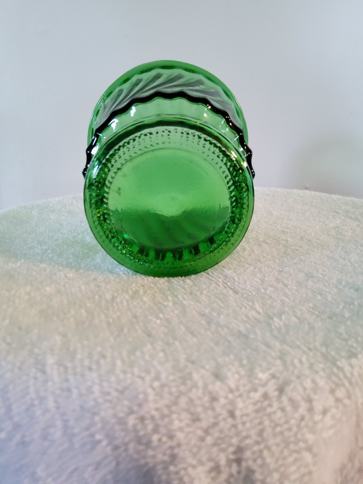 Emerald Green Glass Ribbed Footed Planter or Flower Vase