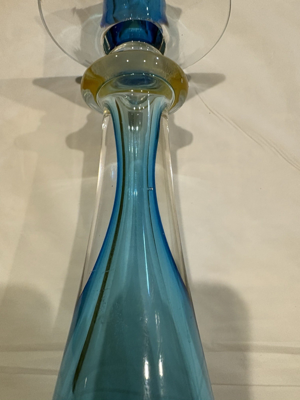 Vintage MCM Peacock Aqua Blue Glass Art Glass Maybe Candle Holder Hand Blown