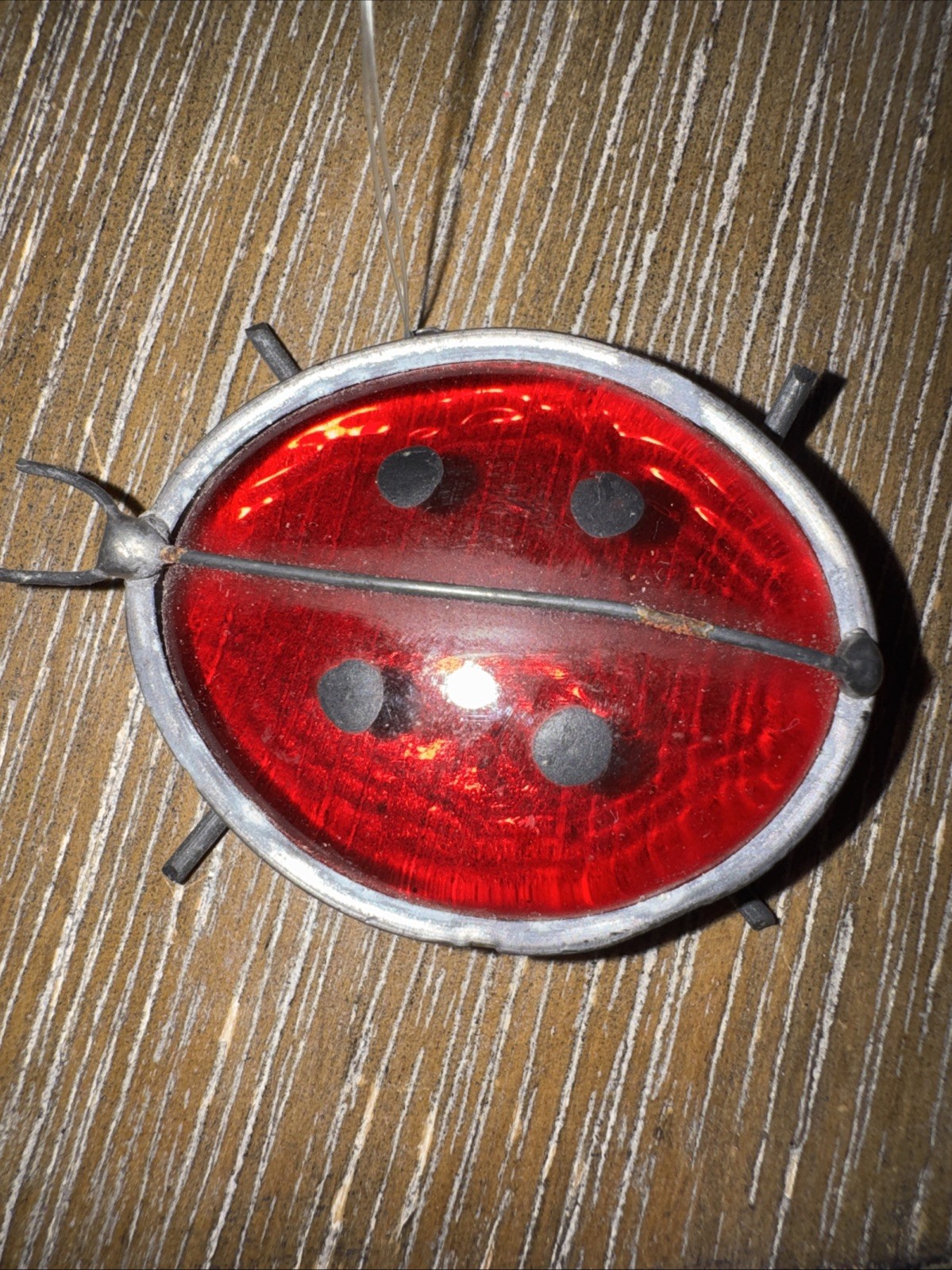 Stained Glass lady bug Suncatcher, 1.78×1.5 Red Glass String hook