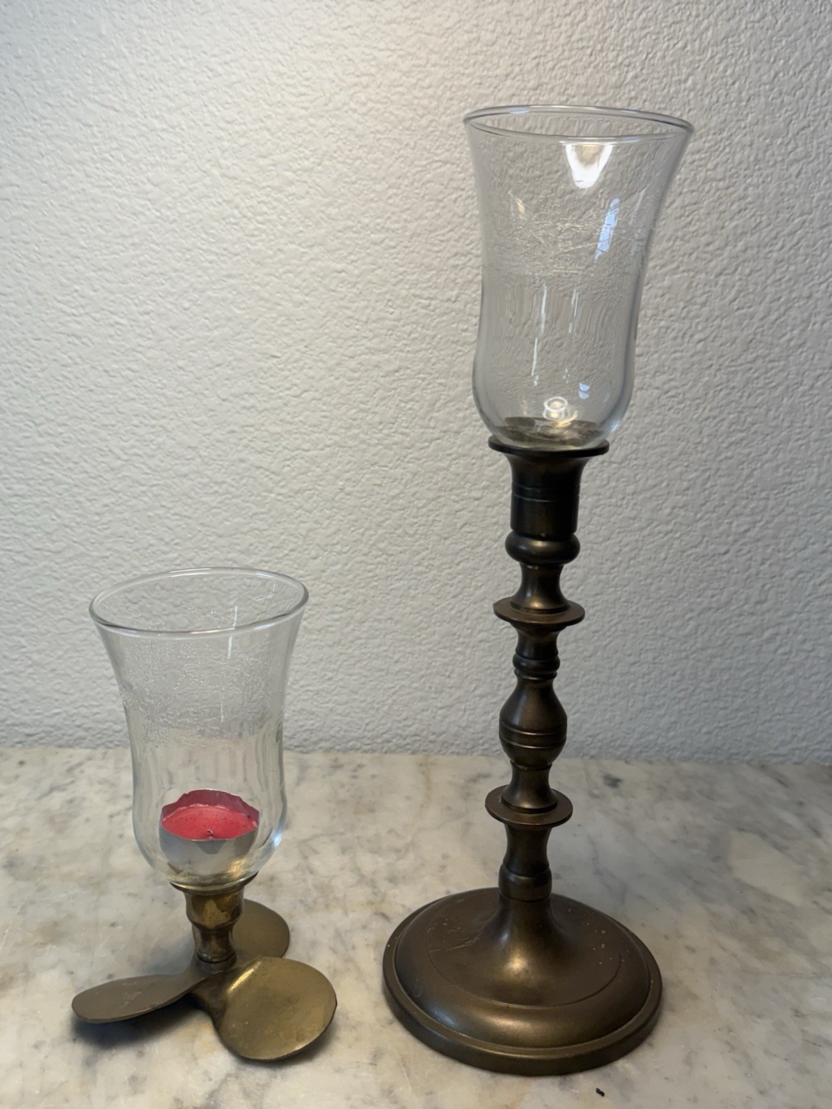 Pair Etched Winter Sleigh Ride Peg Votive Glass Inserts for Candleholders Rare