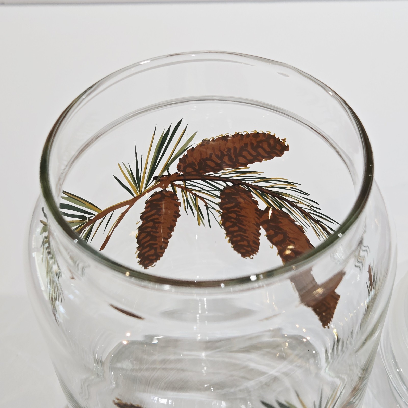 Apothecary Libbey Pine Cone Glass Canister Storage Jar & Lid Pinecones 7″ Vtg