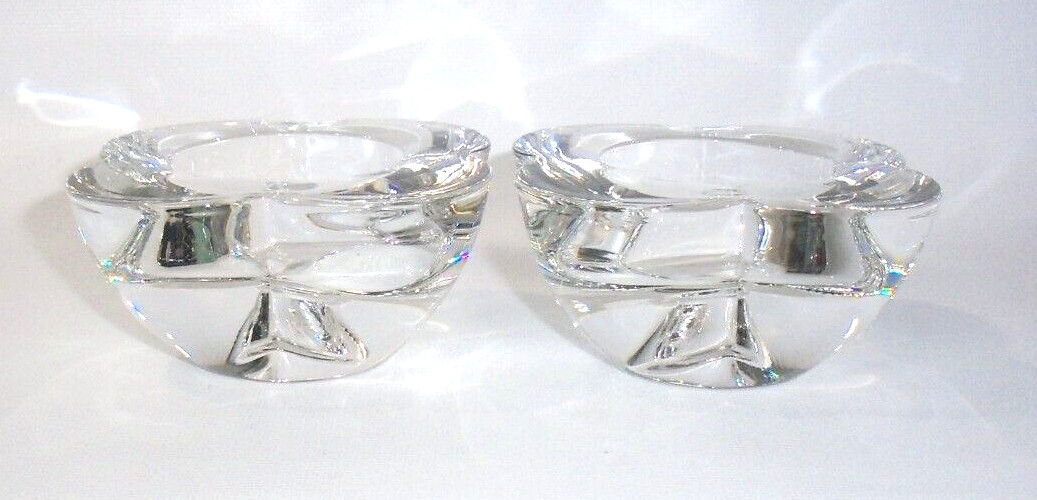 EGO Italian (2) Clear Glass Multi Purpose Candle Holders with Labels New!