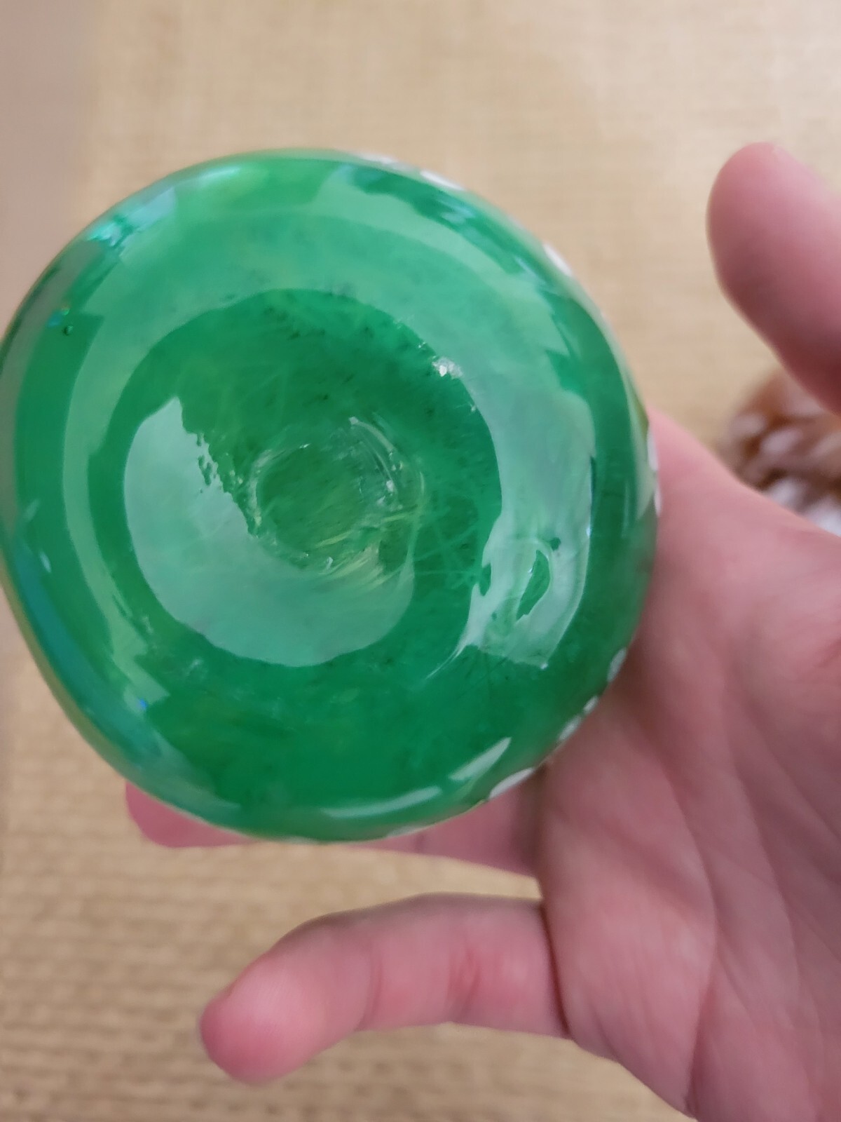 Vintage Hand Blown Brown Amber And Green With White Swirl