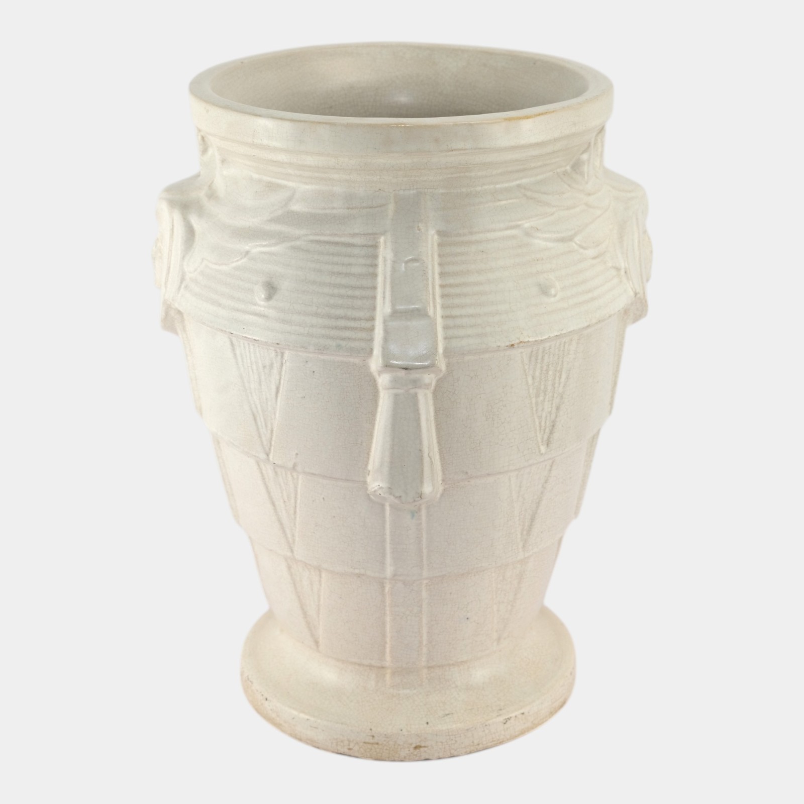 McCoy 1920s Art Deco Egyptian Revival Art Pottery White Sphinx Sand Jar Vase