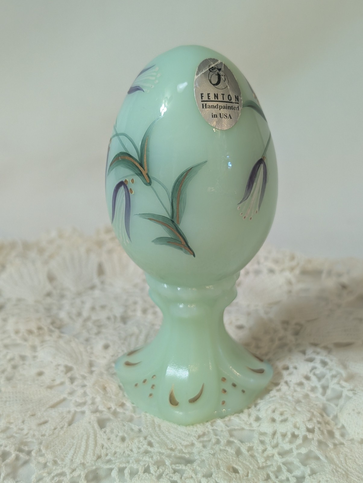 Vintage Fenton Jadeite Glass Egg Limited Edition #949/3000 Signed By D. Robinson