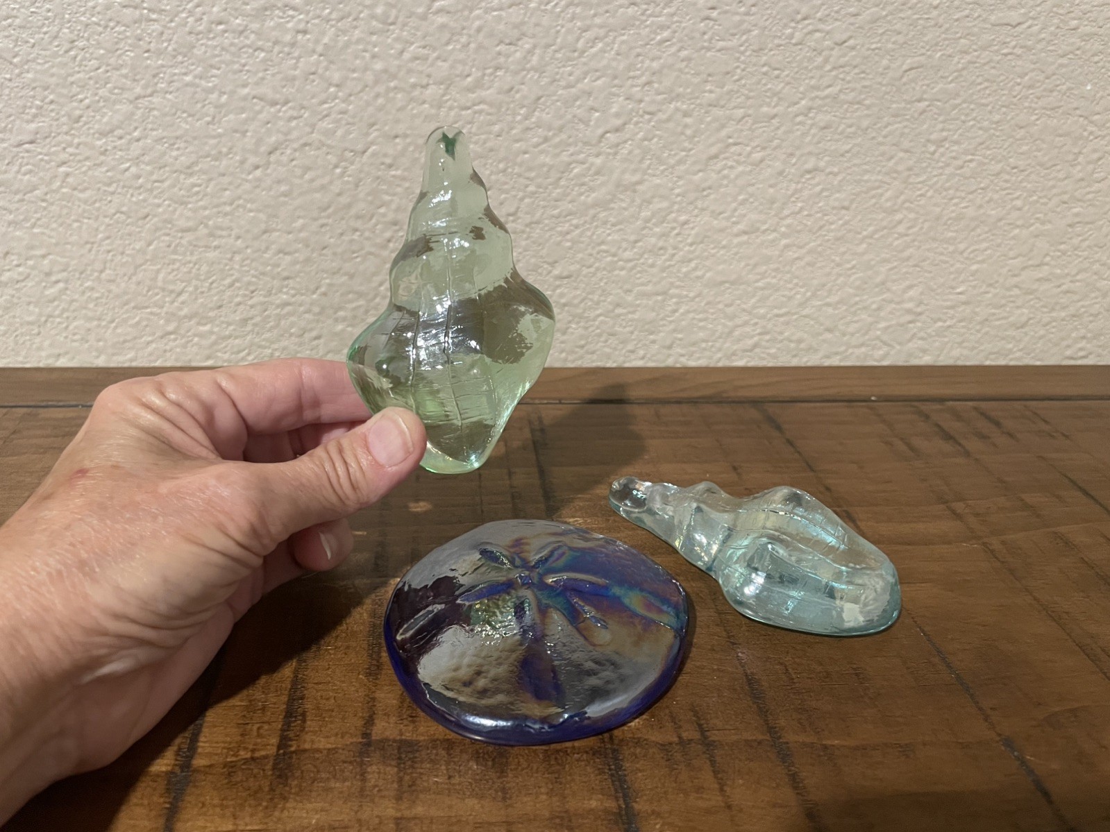Iridescent Glass Seashell & Sand Dollar Paperweight Lot