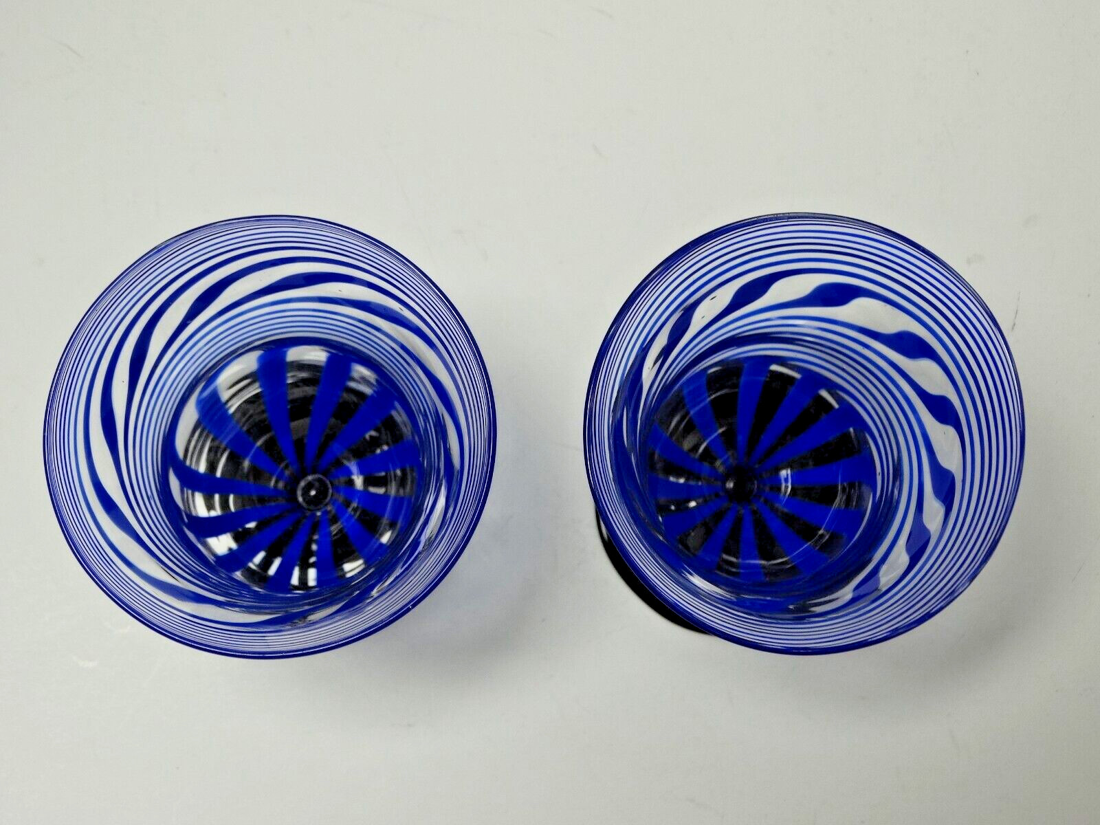 (2) Vintage Bimini Werkstatte Swirl Cocktail Liqueur Glass BLUE & BLACK ~3-3/8″H