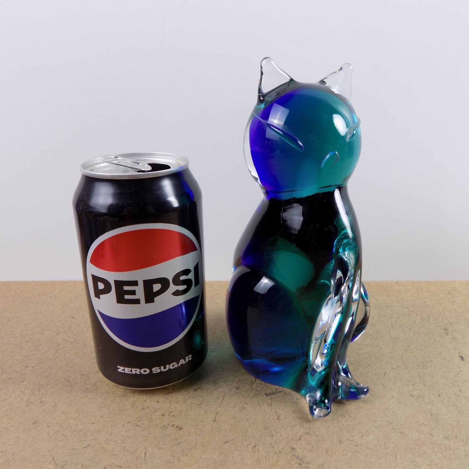 Murano Art Glass Cat Figurine Blue & Green 6.75″ Tall VGC Italy