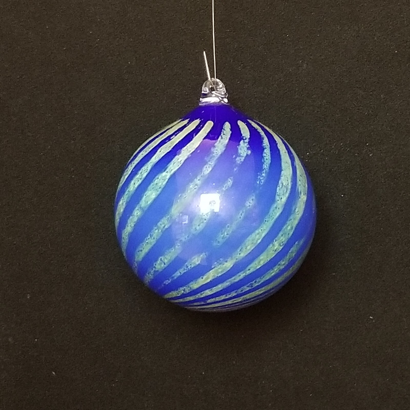 Vintage 1985 Art Glass Witch Ball Ornament Blue Green 3.5″ 3