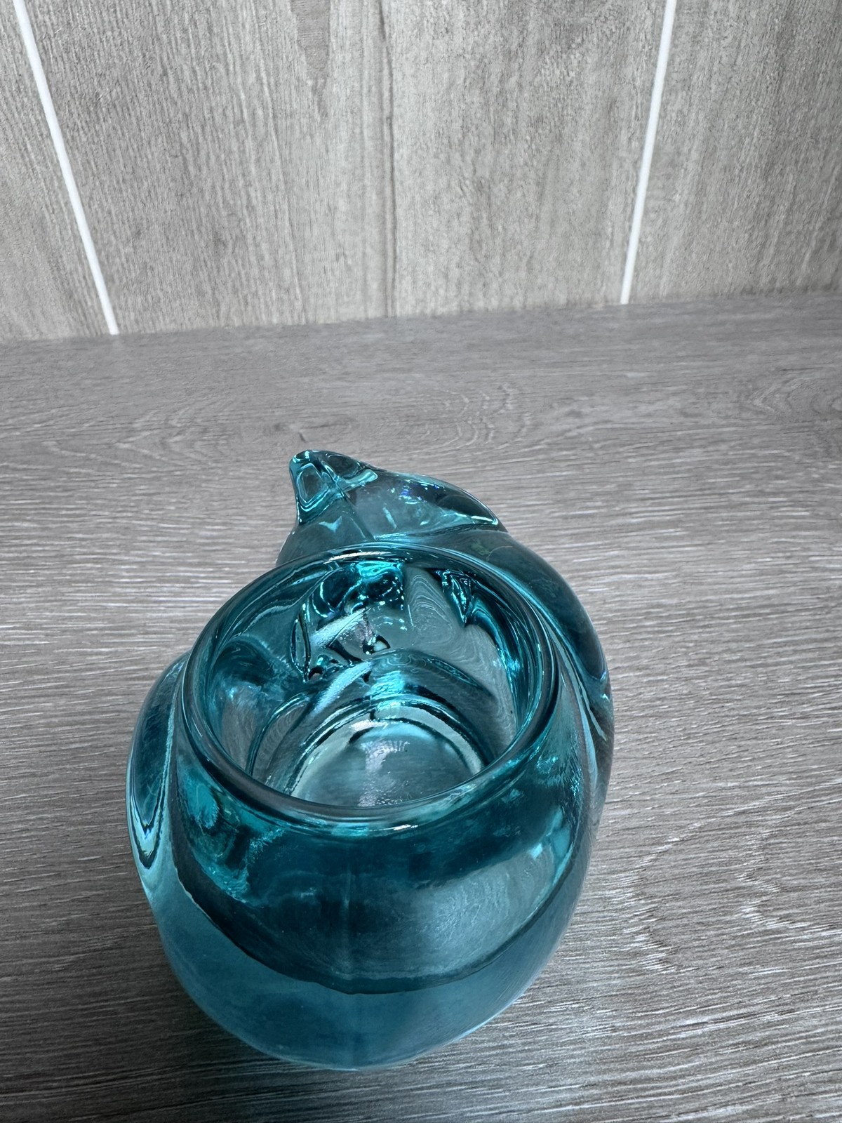 Teal Blue Glass Sleeping Cat Rabbit Animal Tealight Candle Holder Figurine Decor