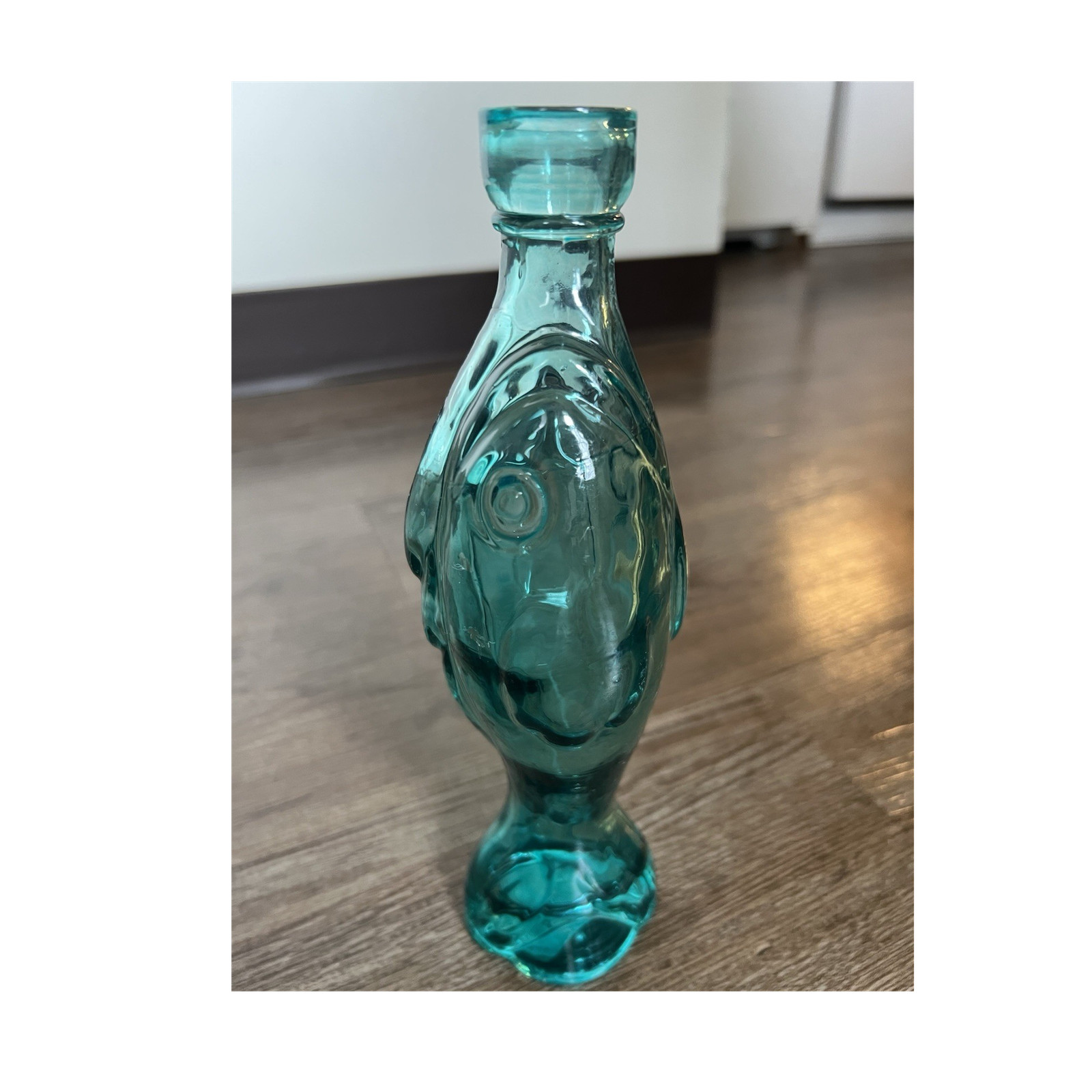 Aqua Blue Green Glass Fish-Shaped Decorative Bottle Vase, 9 in Tall