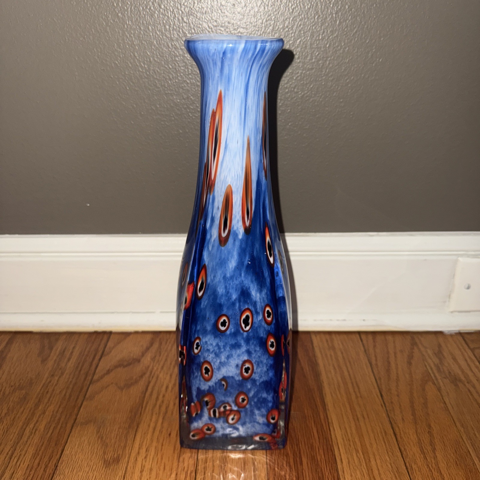 12.5” Hand Blown Art Glass Vase-4.6lbs-Murano Style Millefiori Polished Pontil
