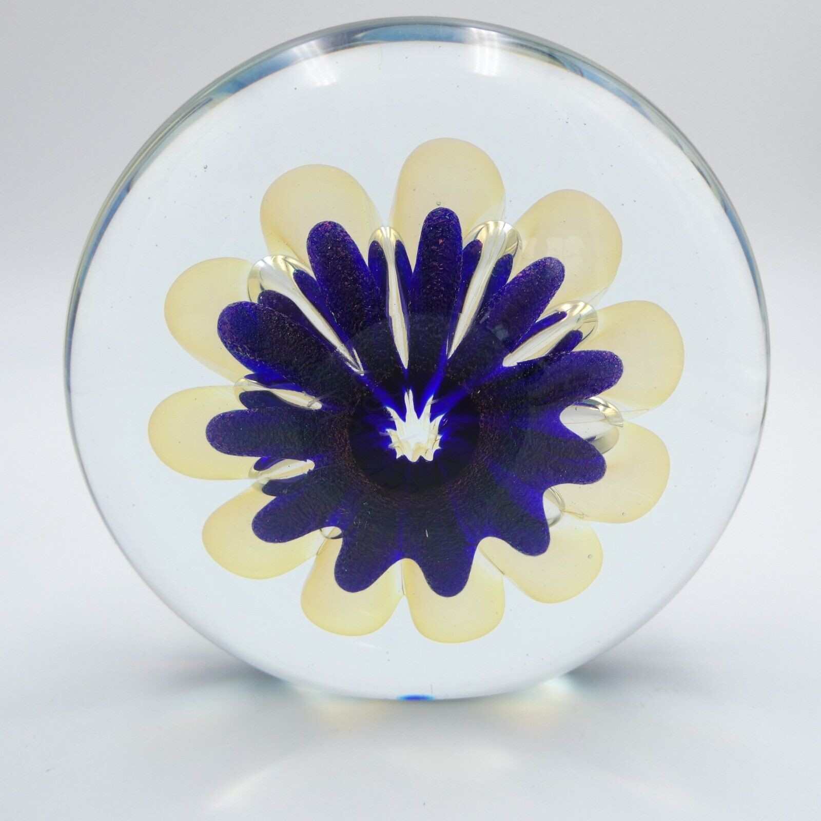 Eickholt Sea Anemone Paperweight Cobalt Hand Blown Dichroic Glass Signed 1997