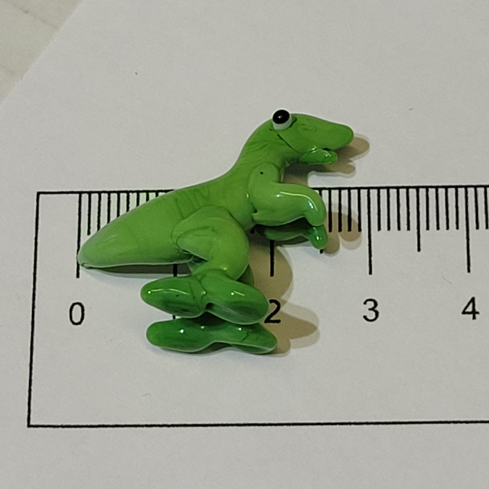 Art Glass TRex Dino Lizard Figurine Mini 2.8cm Green Cream Hand Blown