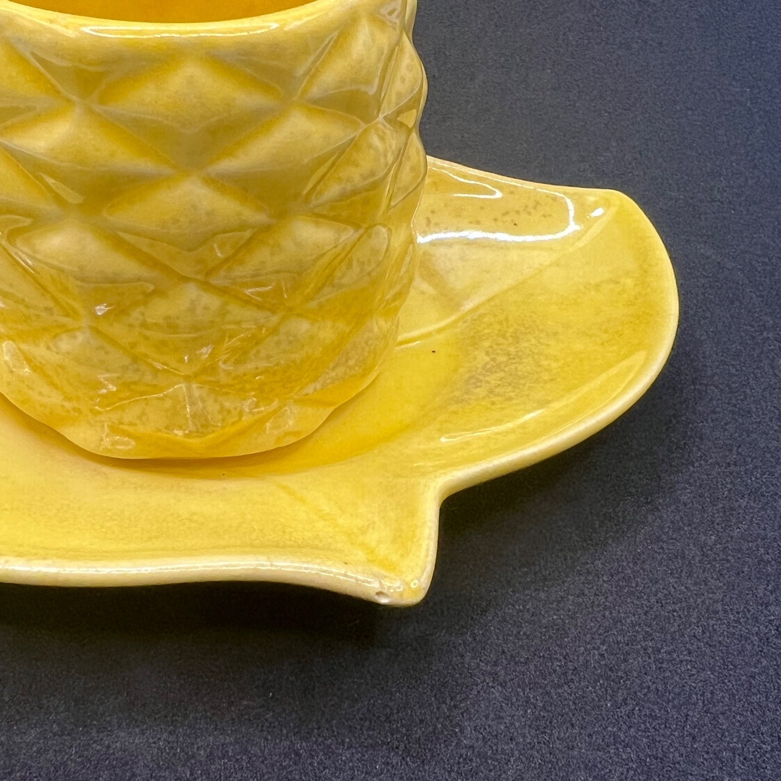 Redwing Art Pottery Yellow Pineapple Fruit Dish Vintage 1940s Leaf Serving Tray
