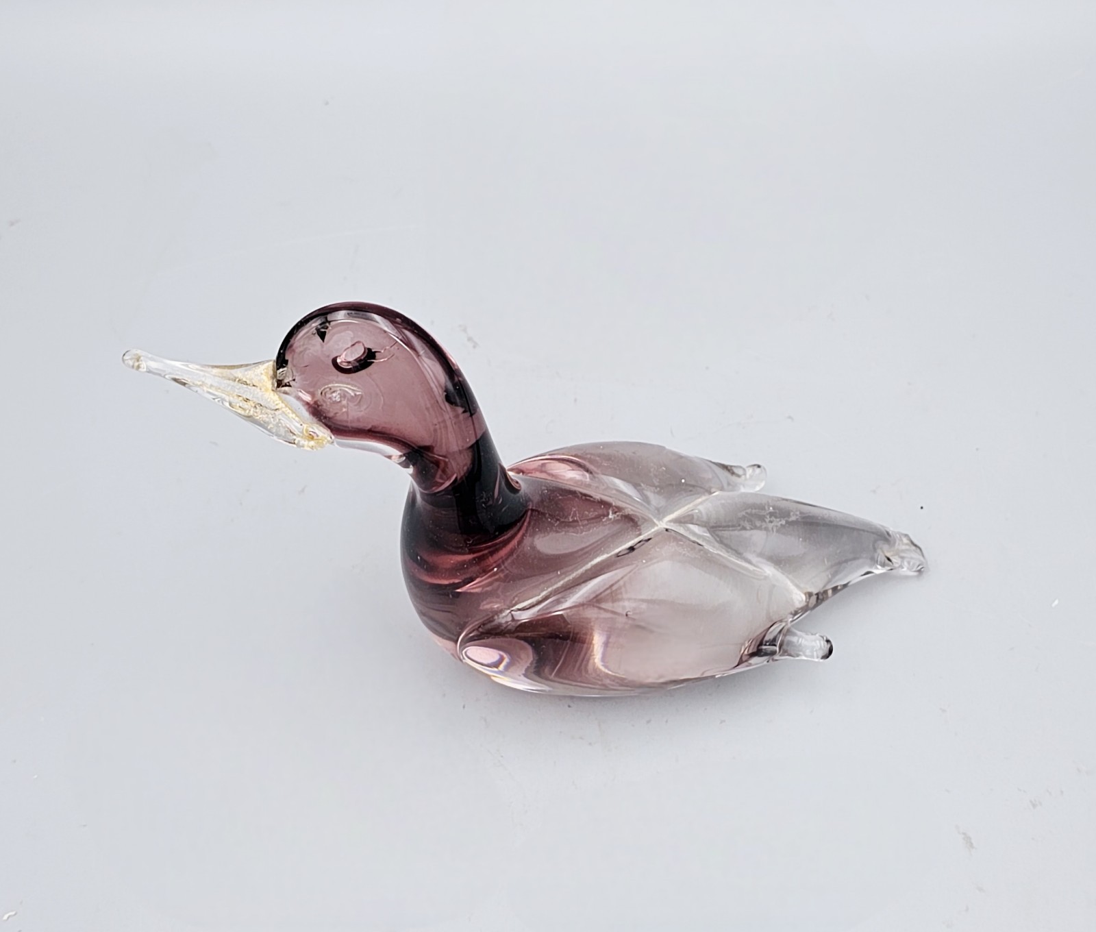 Vintage Murano Art Glass UV Reactive Hand Blown Duck Bird Gold 6″