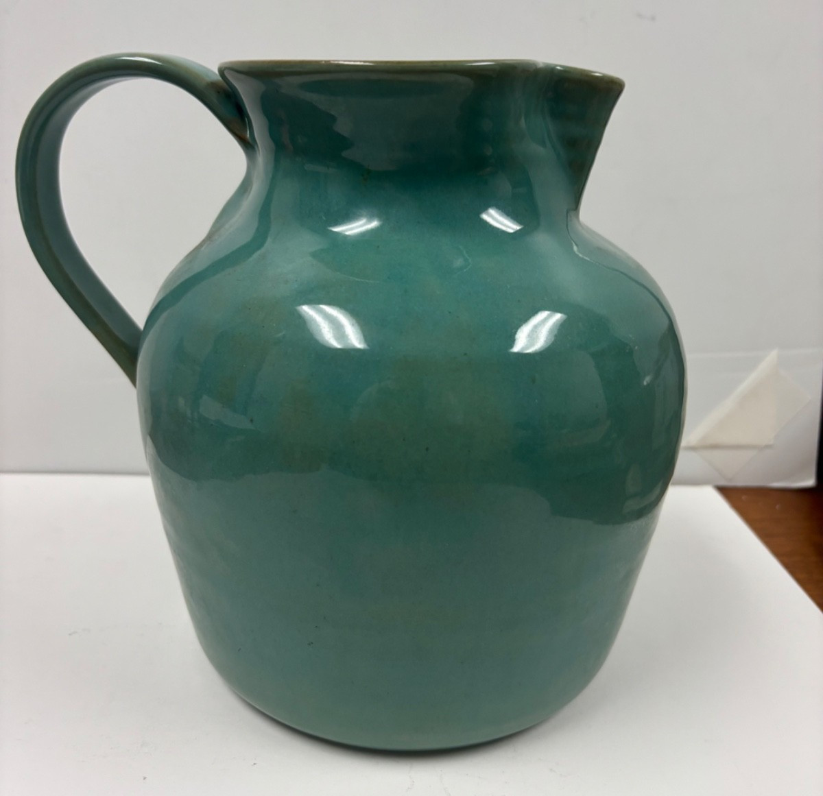 Large Vintage Turquoise Blue POTTS TOWN Seagrove Pottery Pitcher 1993 JP Signed