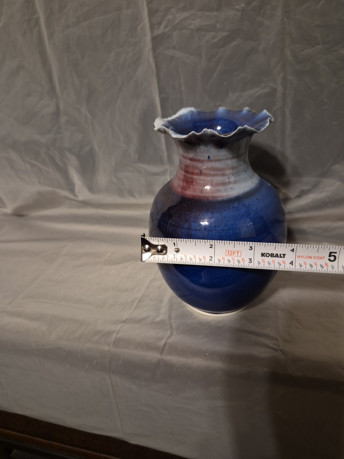 Vintage Contemporary Studio Art Pottery Drip Glaze Ruffled Mouth Rim Signed
