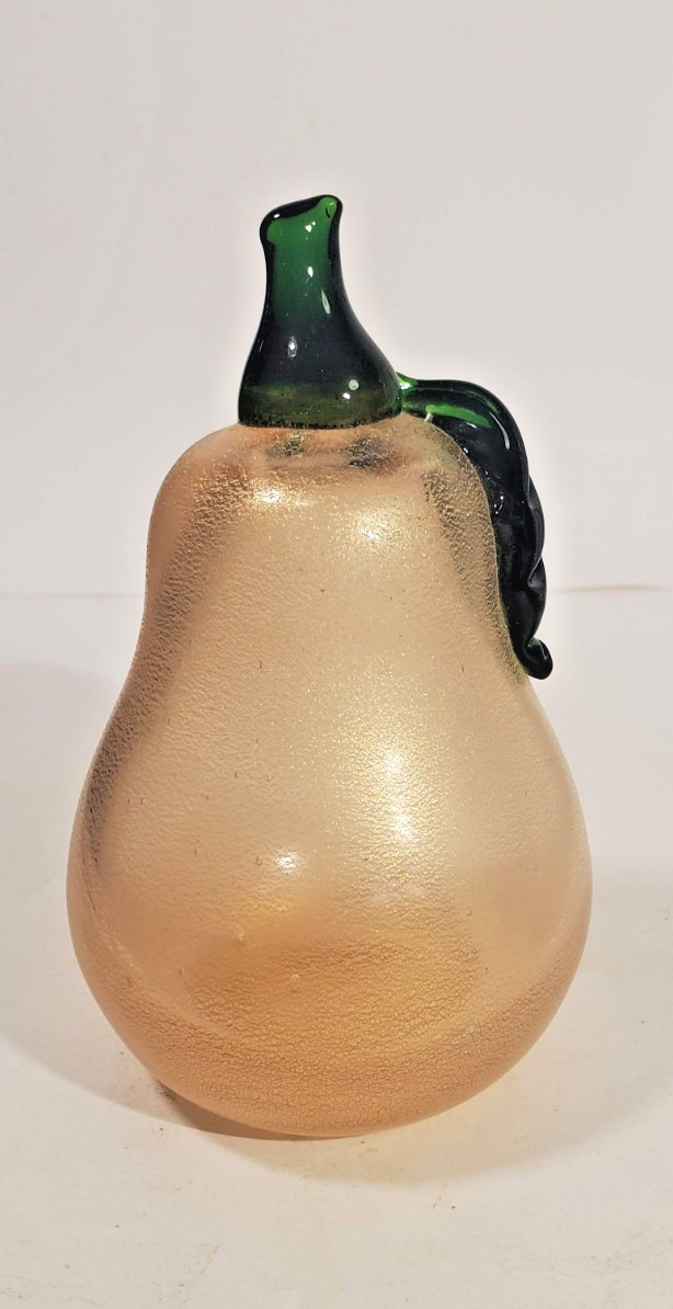 Vintage Murano Glass Pear Shape Paperweight Aventurine Gold Iridescent 4.5 Inch