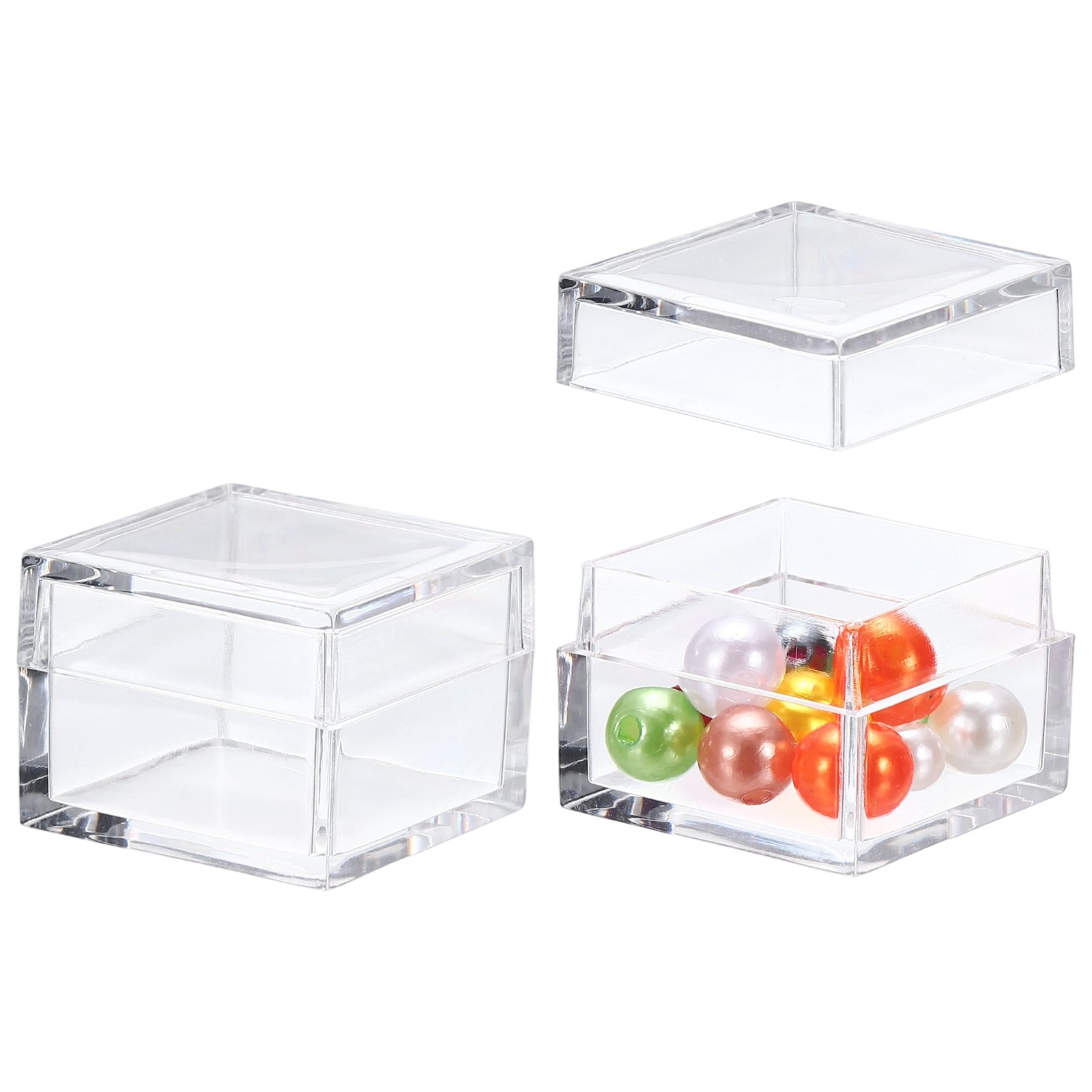 2 Pcs 1.2″ x 1.2″ x 0.8″ Small Acrylic Storage Box with Lid Clear Rectangle