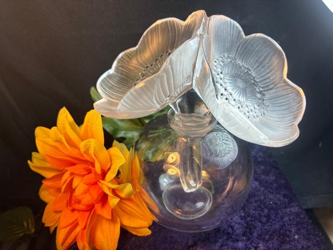 Vintage Signed LALIQUE France Crystal Frosted Lalique France Two Anemones