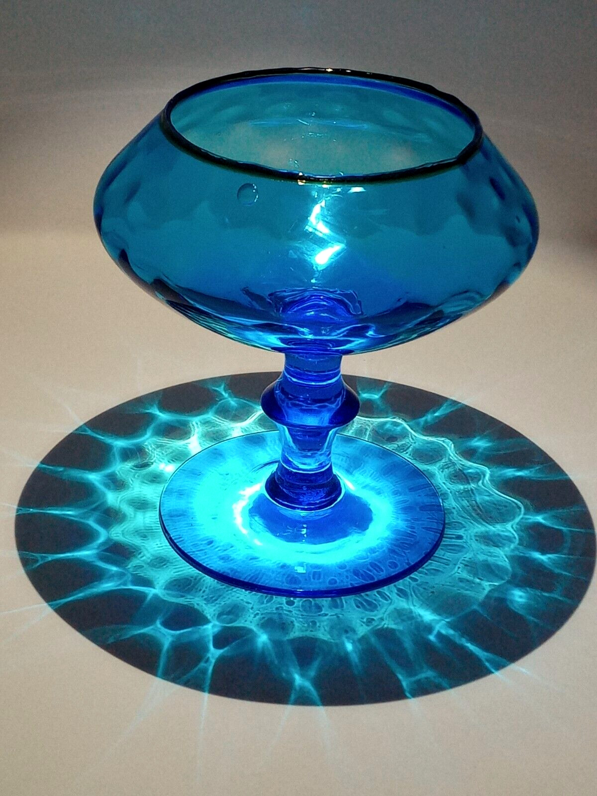 Empoli Blue Glass Compote Diamond Octave 6 inches tall euc