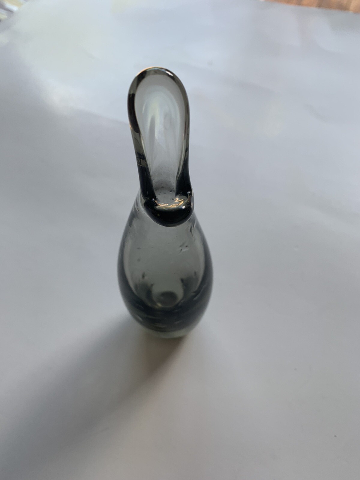 Holmegaard Swung Vase. Smoked grey tinted glass Signed. Duckling Duck Lips.