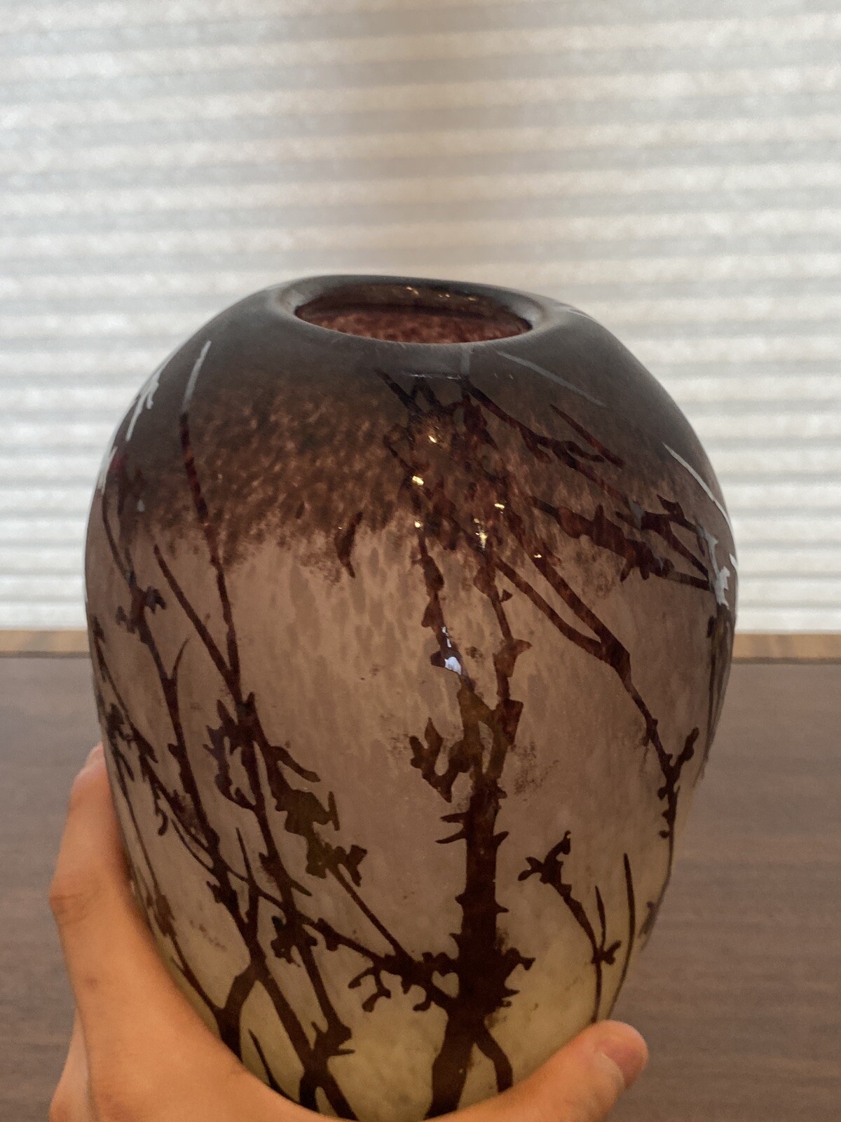 STUNNING VTG Multicolored Acid Etched Tall Trees Cameo Art Glass Vase 11.25″H
