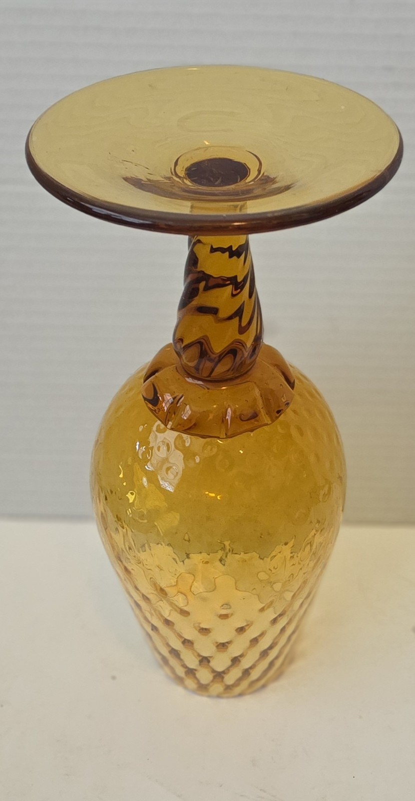Vtg Large Empoli Diamond Optic Amber Glass Footed Vase Ruffled Lip MCM – 10.5 in