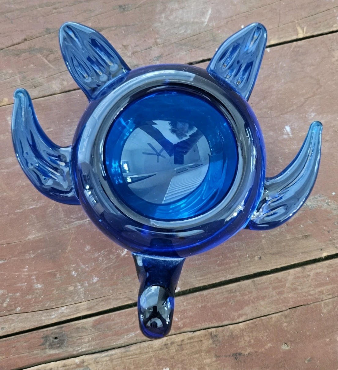 Vintage Handblown Blue Art Glass Figural Sea Turtle Trinket Dish Bowl