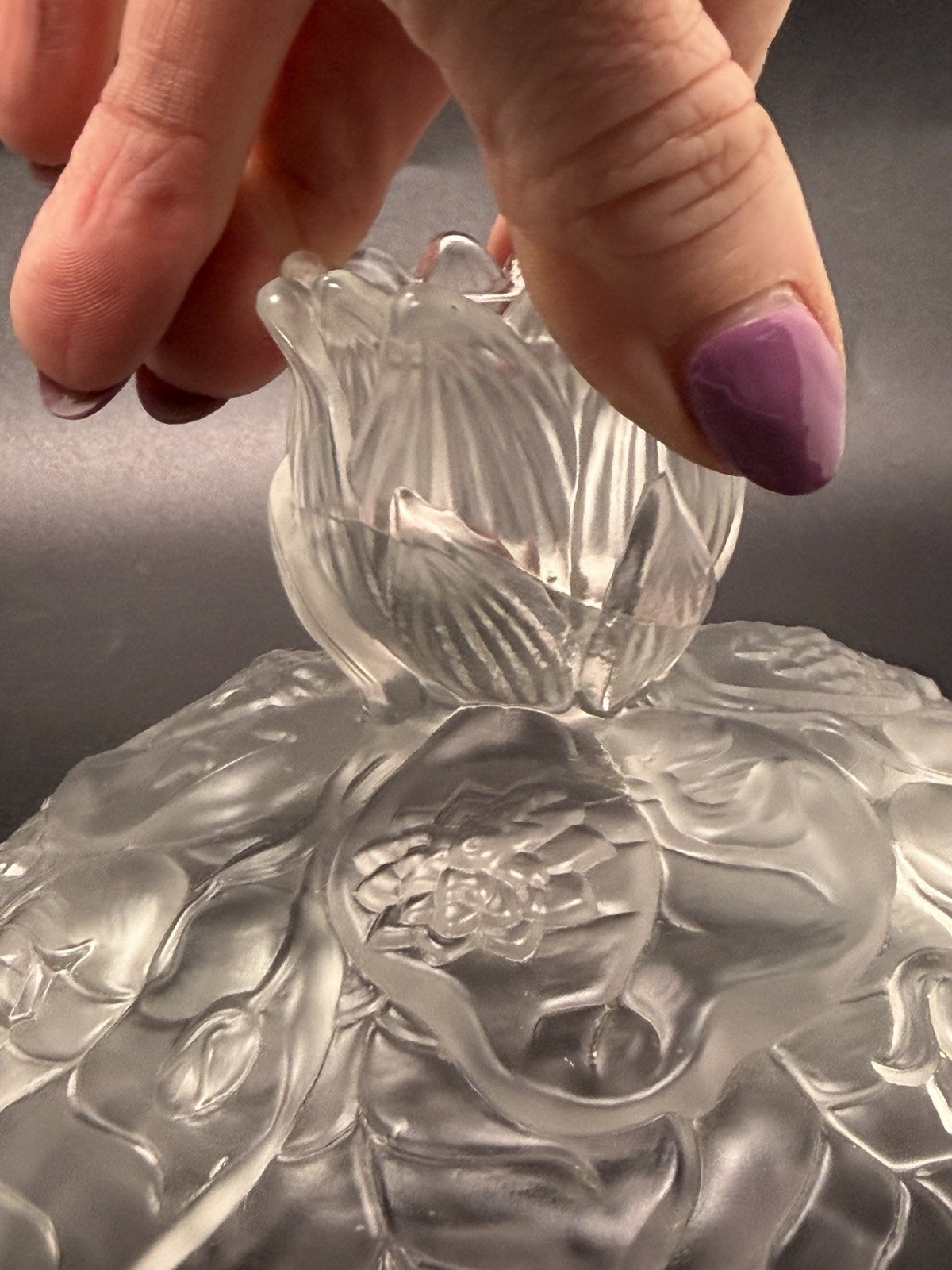 Vintage Fenton Frosted Clear Water Lily Glass Candle Stick Holders Set of 2