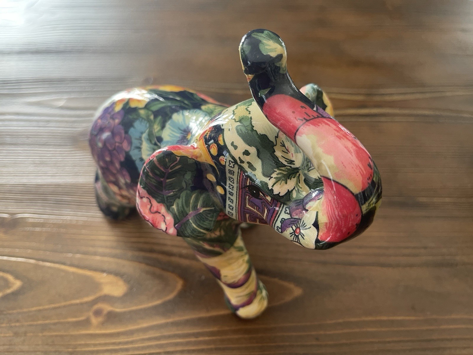 Colorful Floral Elephant Figurine 8” Decoupage Style Boho Decor Made in China