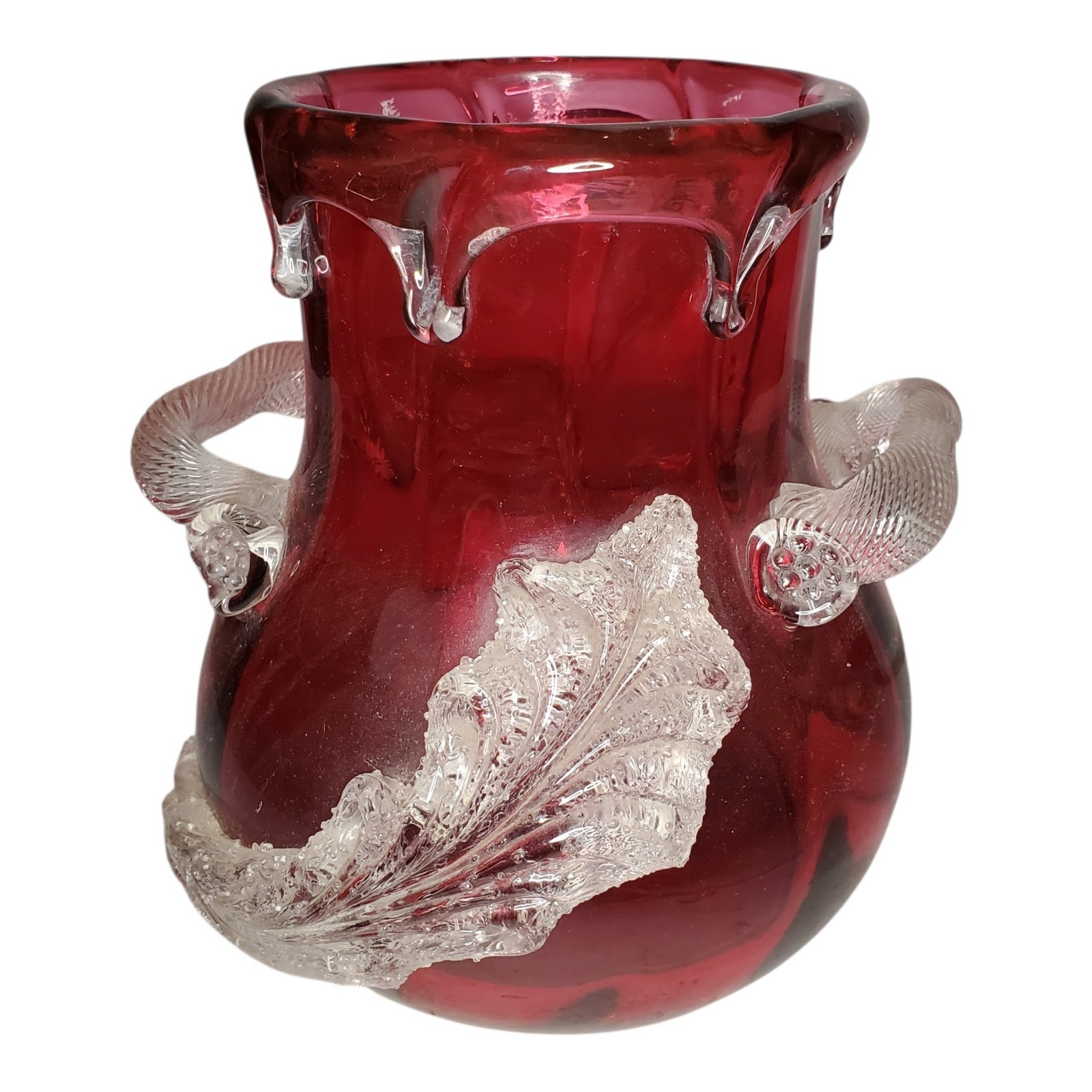 Large Heavy Victorian Era Blown Ruby Art Glass Vase Stourbridge England