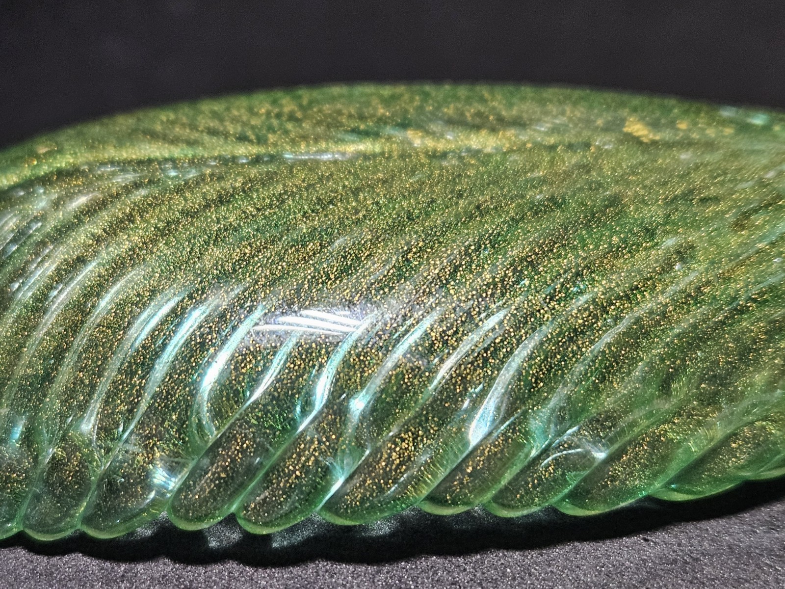 Ercole Barovier Fenicio Green Gold Leaf Ring Catch Trinket Tray 5″