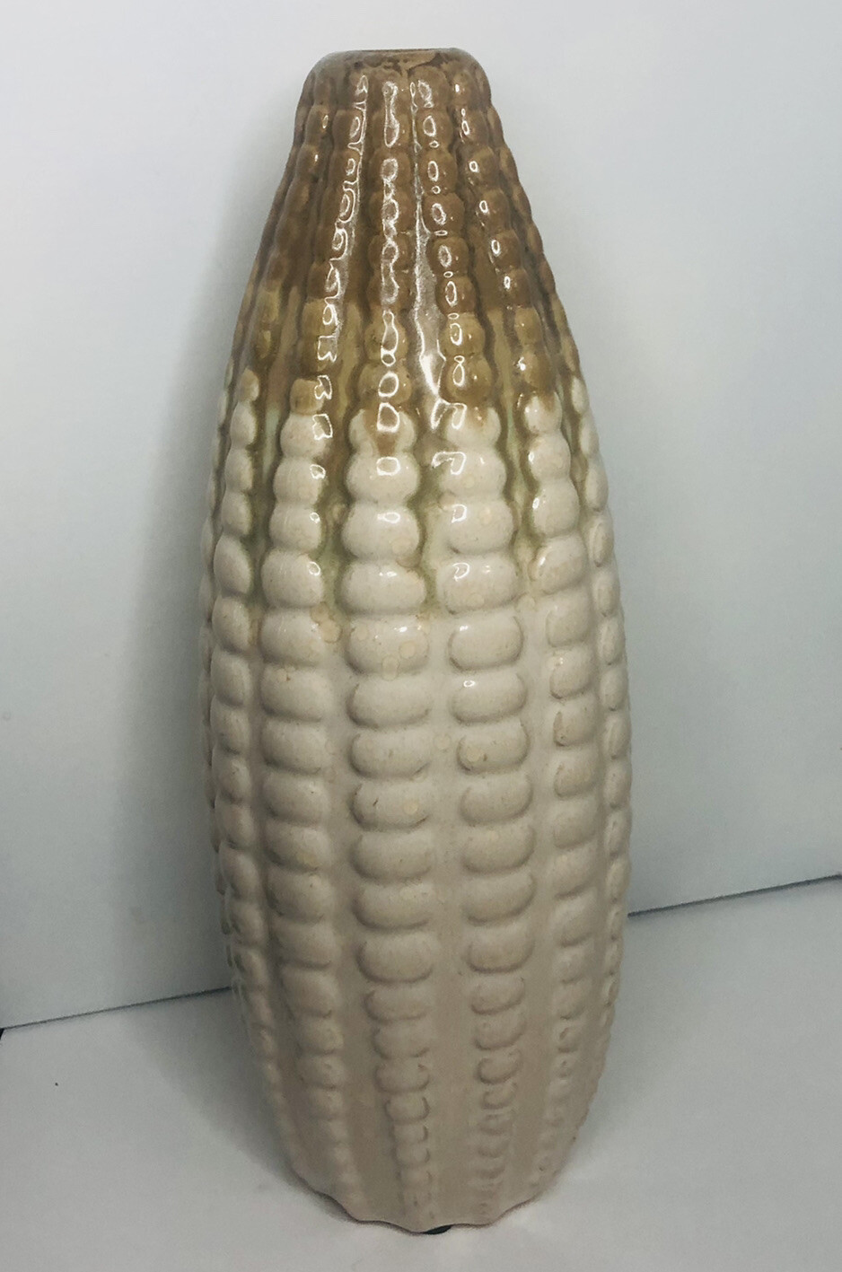 Vtg 1980s Ceramic Ombré Brown To Cream Corn Cob Knobby Vase 11.5”H Autumn Fall
