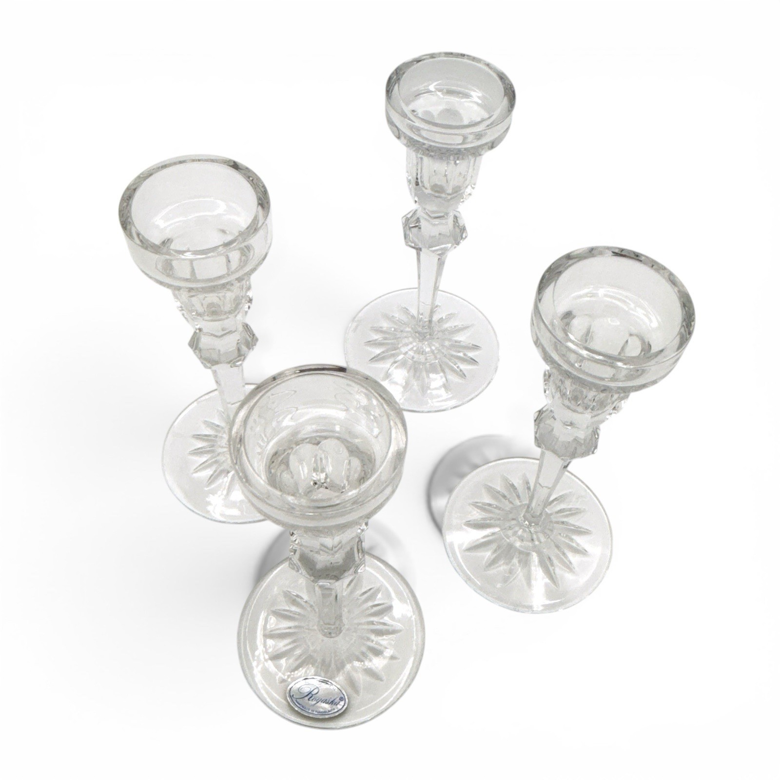 Rogaska Crystal Richmond 6in Single Light Candlestick Notched Multisided 4Pc Set