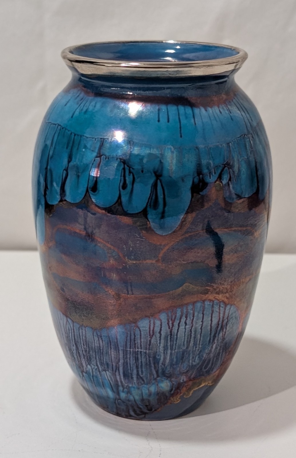 Bruce Fairman 6″ Small Vase Iridescent Blue Marked By Artist