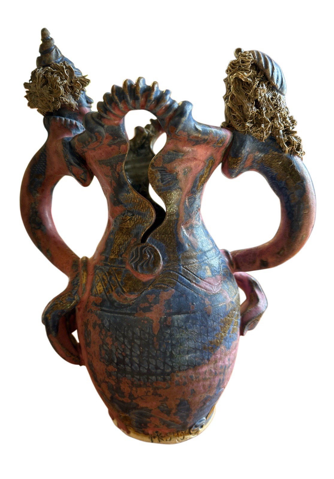 RARE Michael Kennedy Ireland Figural Studio Pottery Vase Sligo Mermaid 10.5”