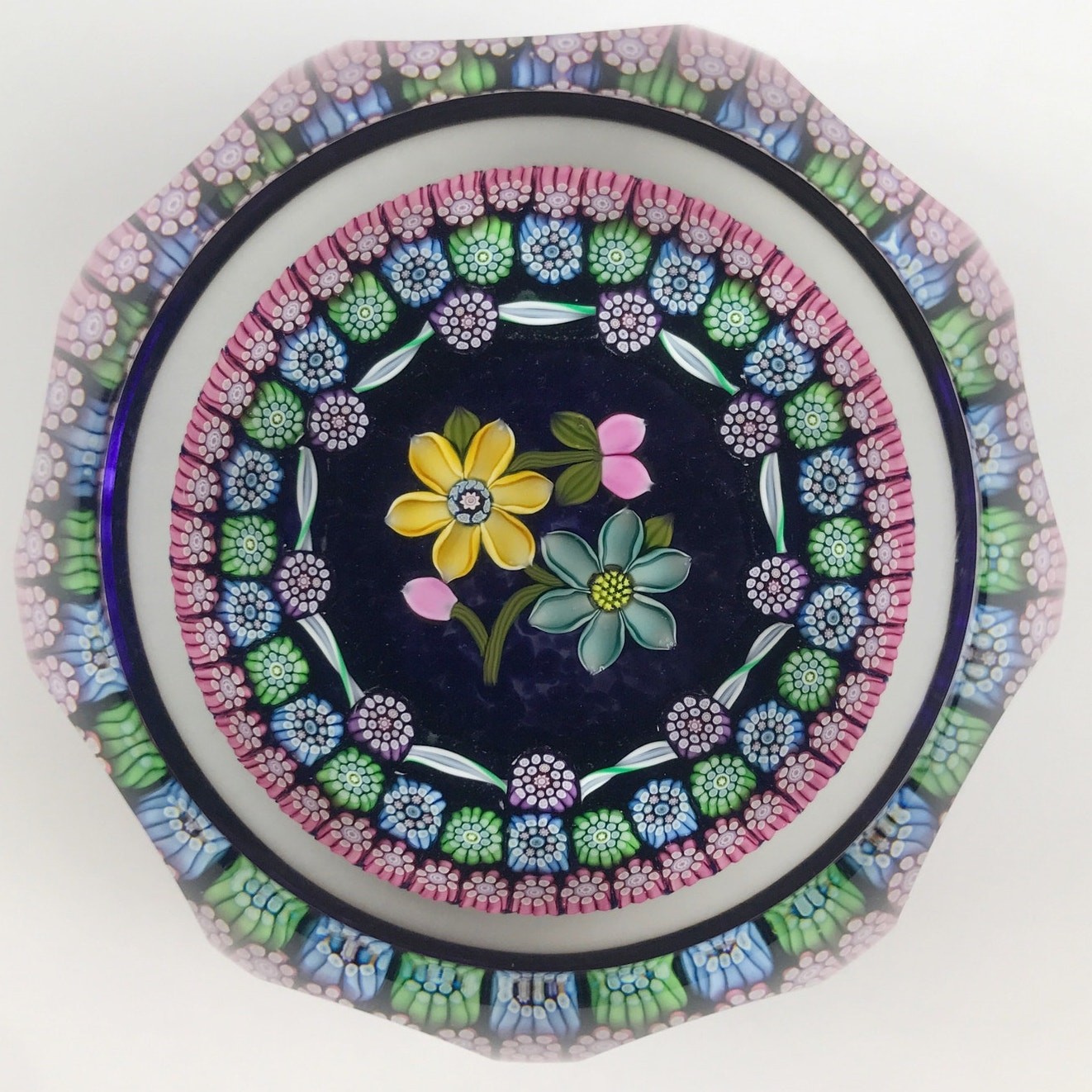 Perthshire 1997B Millefiori Lampwork Flowers Twist Amethyst Faceted Paperweight