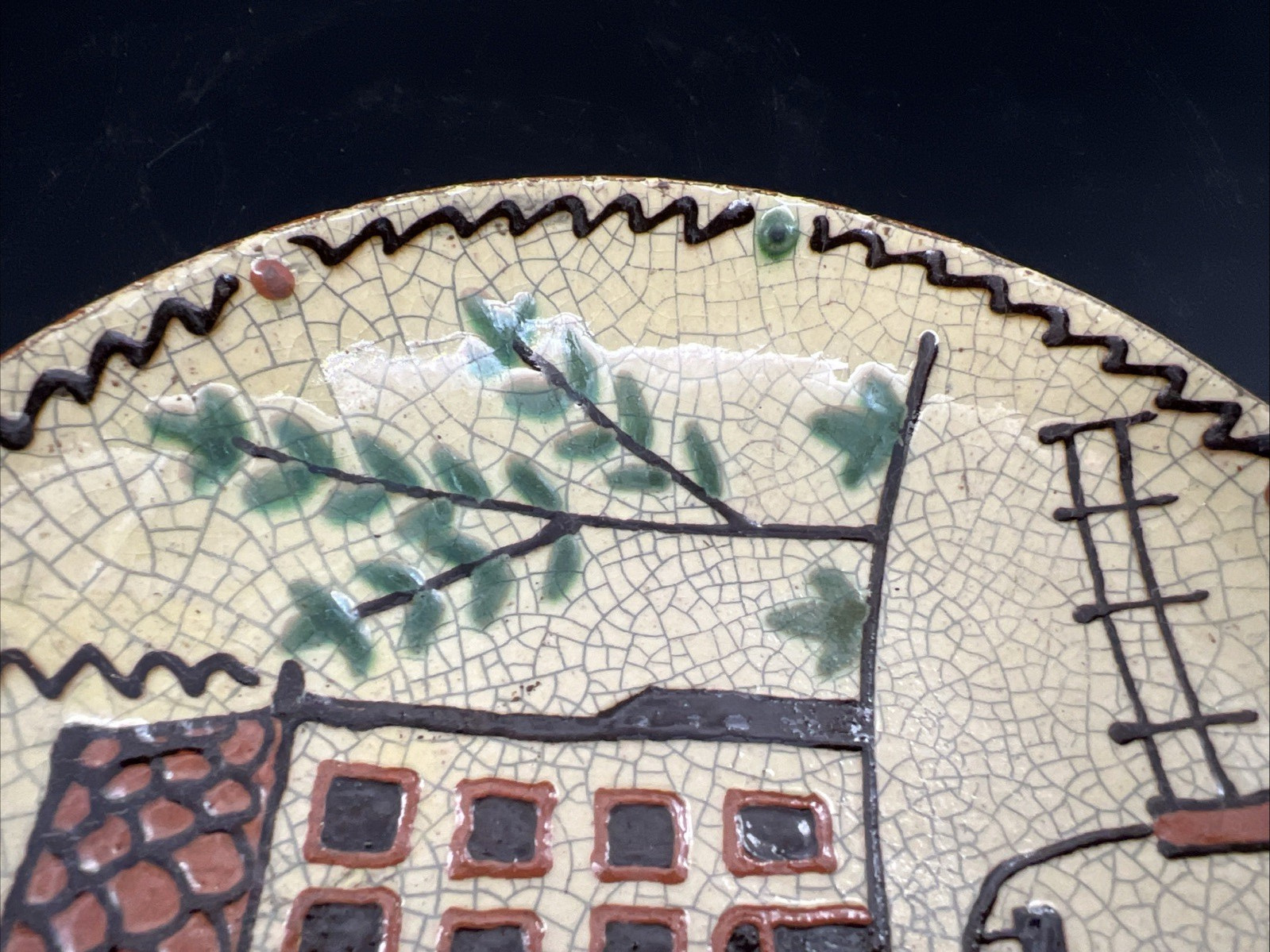 Vintage Turtle Creek Potters Redware Folk Art Primitive 6″ HOUSE Plate Dish 2003