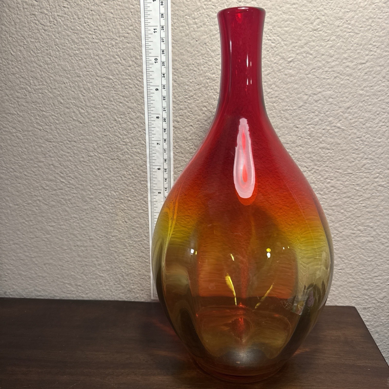 Blenko Glass Tangerine Amberina Decanter Vase 11” With Vibrant Colors