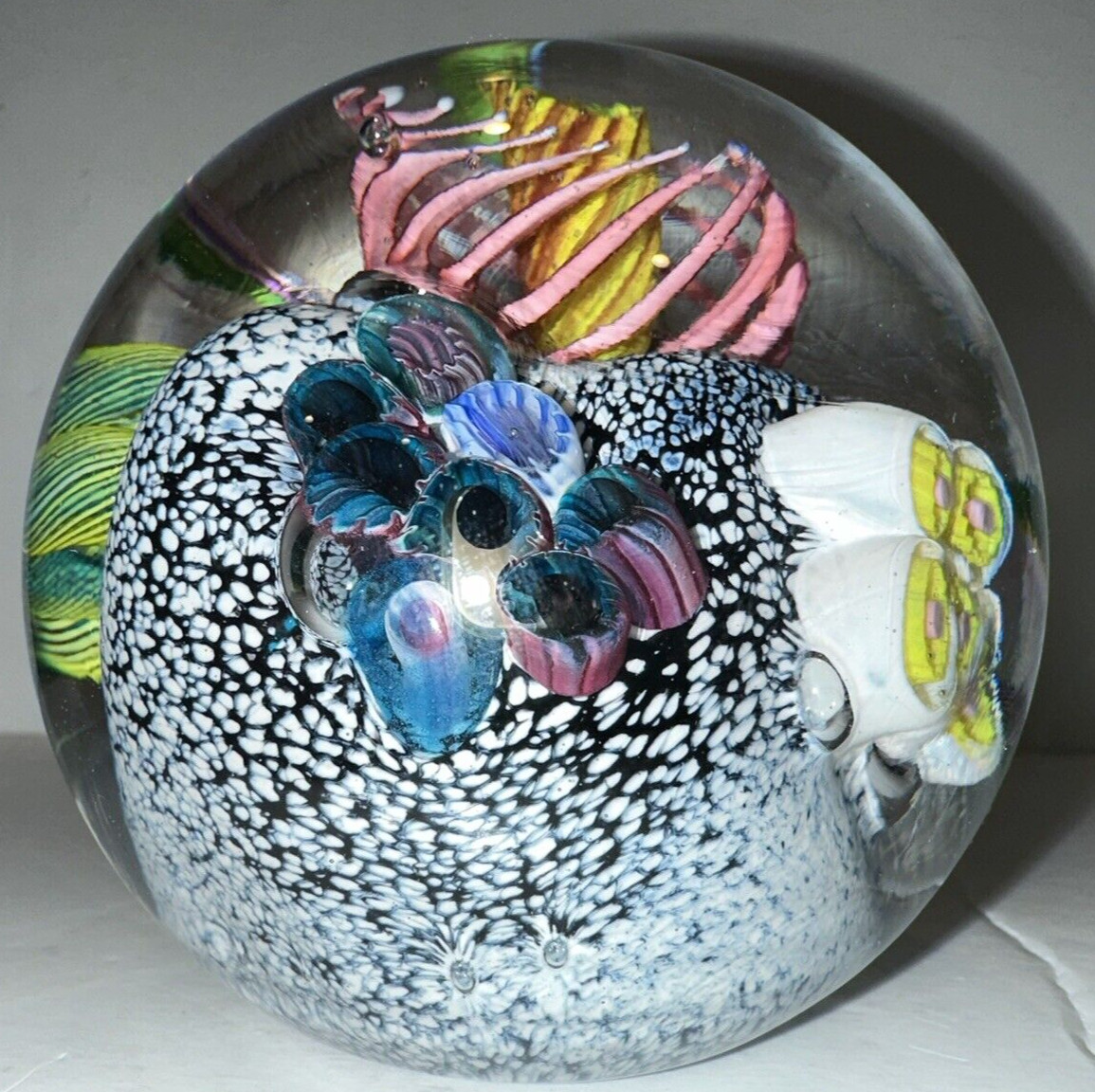Artisan 1991 M E Mark Eckstrand 3.5″ Art Glass Sea Life Paperweight 1 lb 14 oz