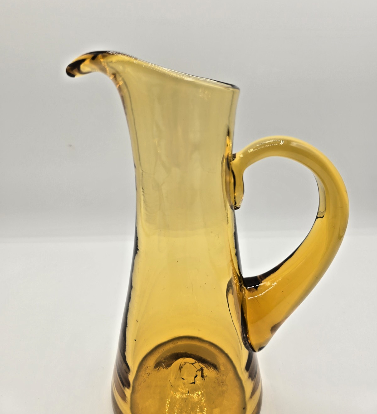 Blenko Amber Small Glass Pitcher Mid-Century Modern 8″
