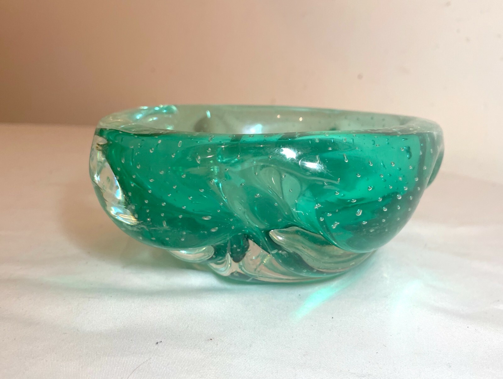 vintage hand blown Elis Bergh Kosta art glass cigarette cigar green ashtray bowl