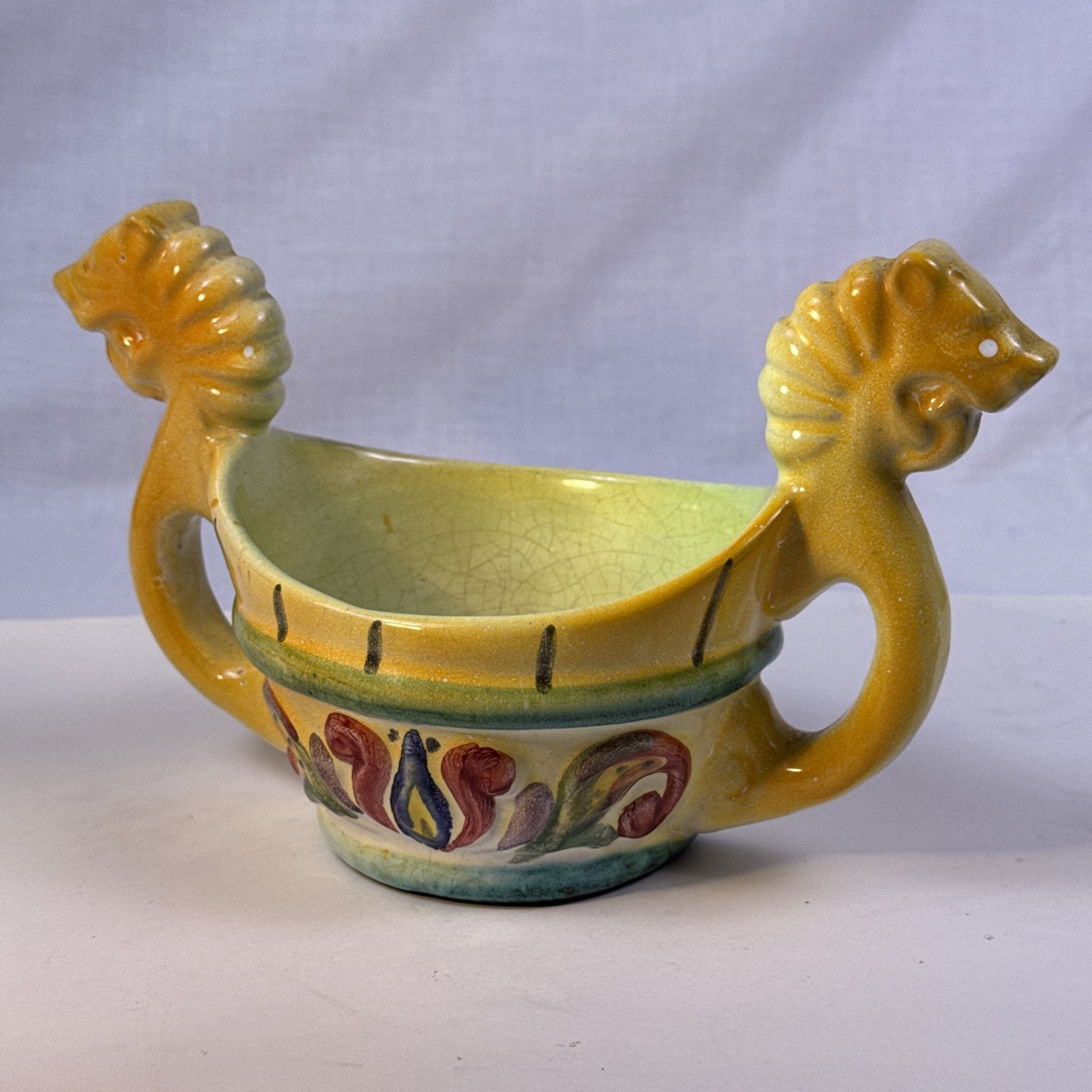 Small Antique Majolica Jardiniere Planter Floral Decor Vase. 8” X 5.25”