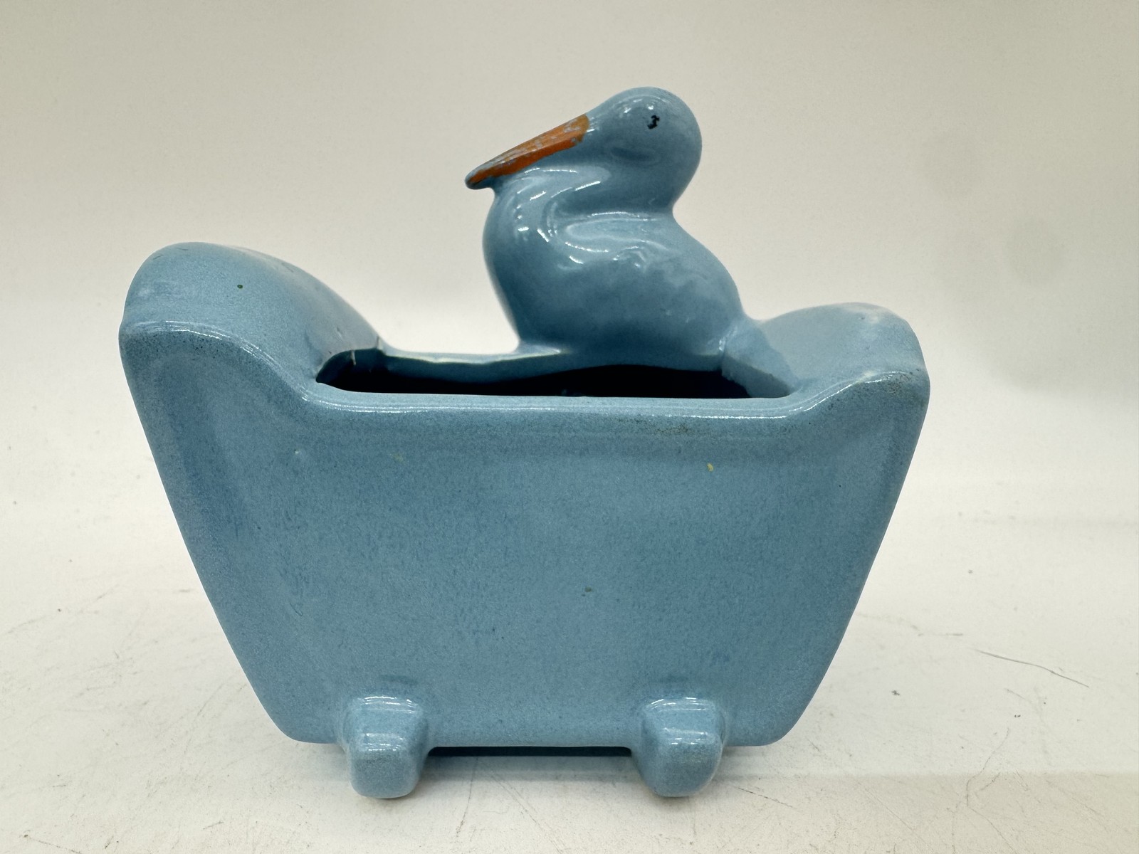Vintage Blue Ceramic Stork Pelican Bird Planter Pot Mid Century Style Decorative