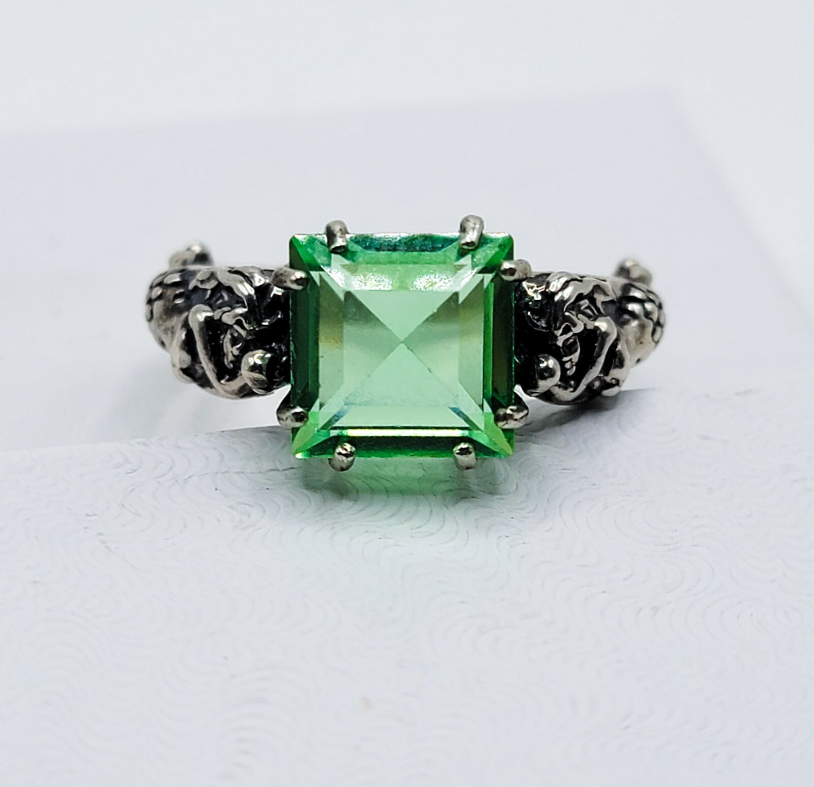 Sterling Mermaid Uranium Glass Ring Square Princess Cut 925 Silver