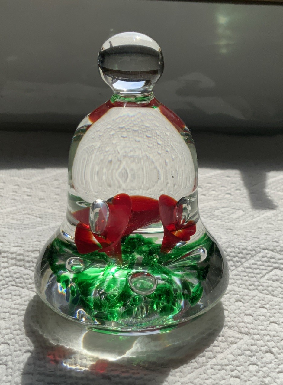 Joe St. Clair Art Glass Bell Paperweight 1989 Red Green Floral Excellent Cond
